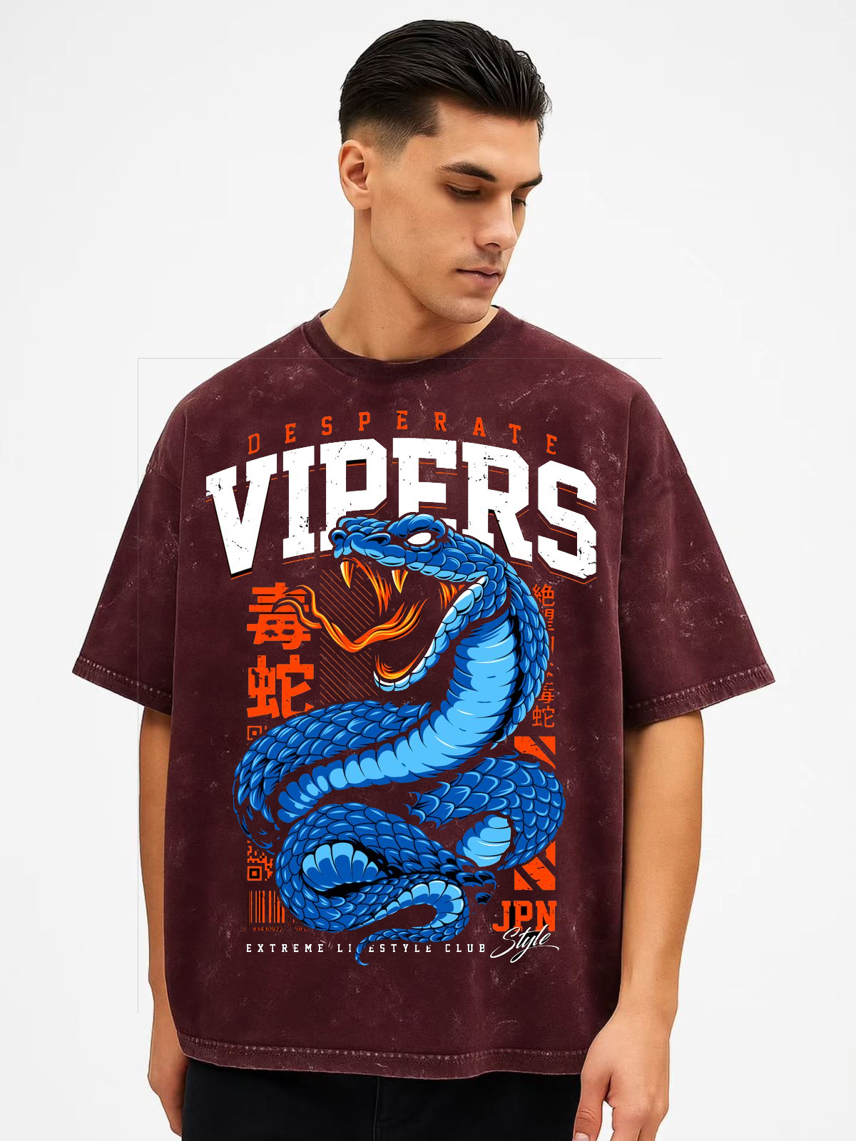 Acid Wash Desperate Vipers Snake Graphic Maroon T-Shirt – Bold Streetwear for Trendsetters by Vasthr