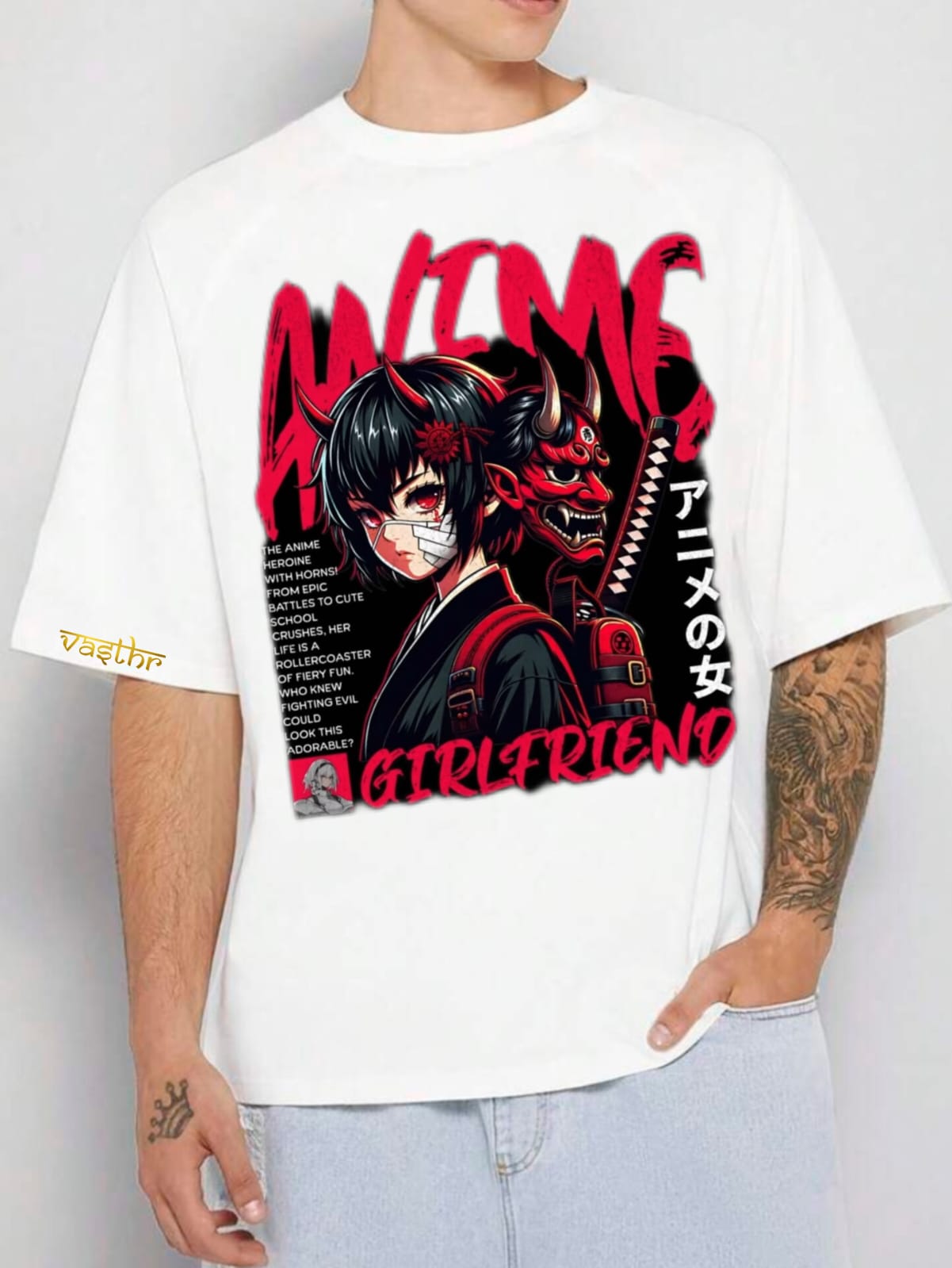 Vasthr x Anime Girlfriend Oversized Graphic T-Shirt – White