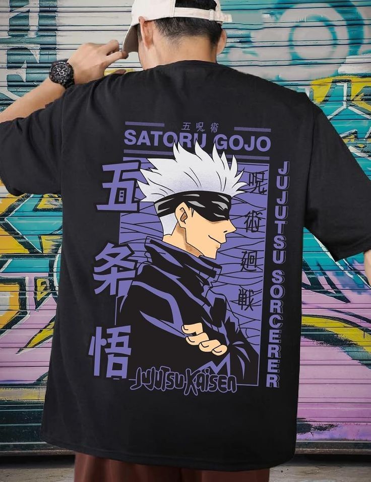 Vasthr x Anime Gojo Satoru Jujutsu Sorcerer Back Print T-Shirt - Black