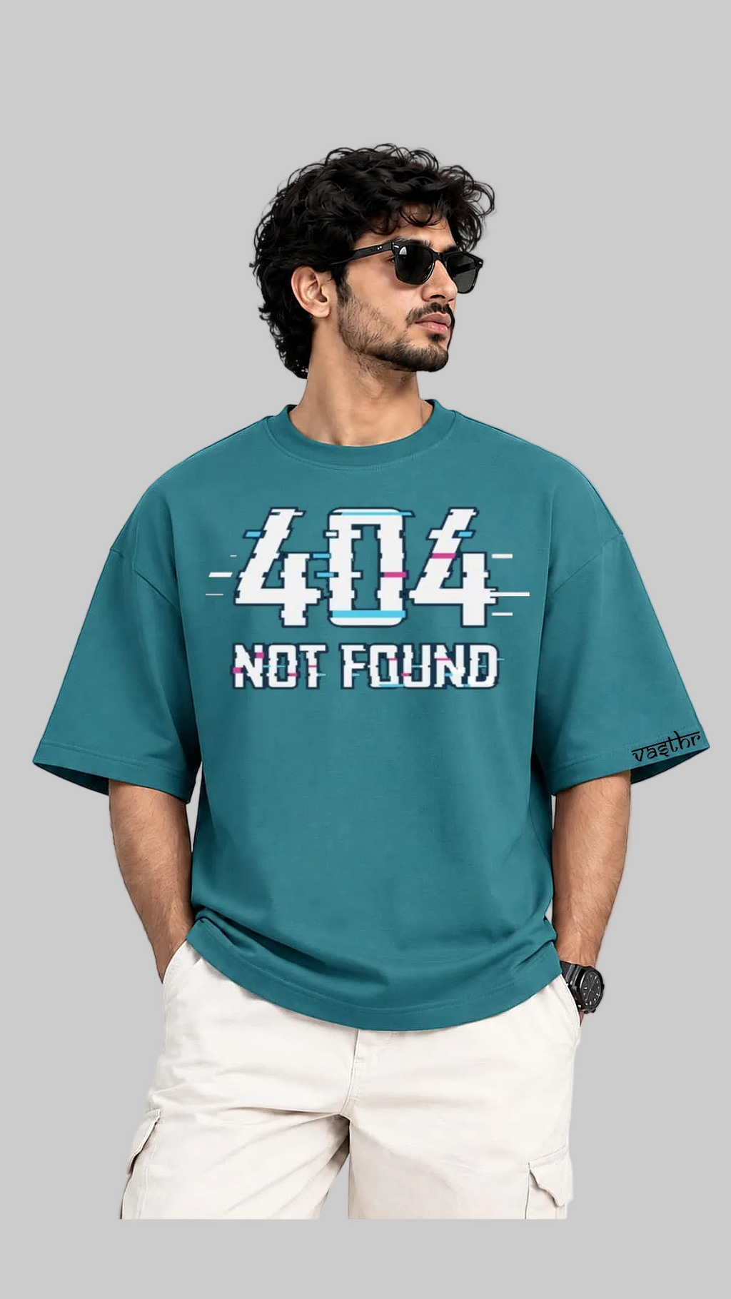 404 NOT FOUND Oversized T-Shirt - Teal Blue - Vasthr