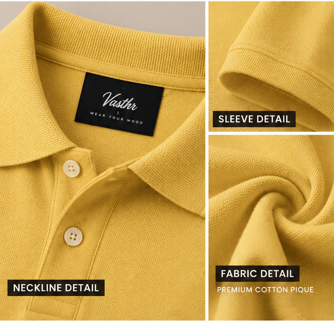 Classic Solid Yellow Polo T-Shirt - Vasthr