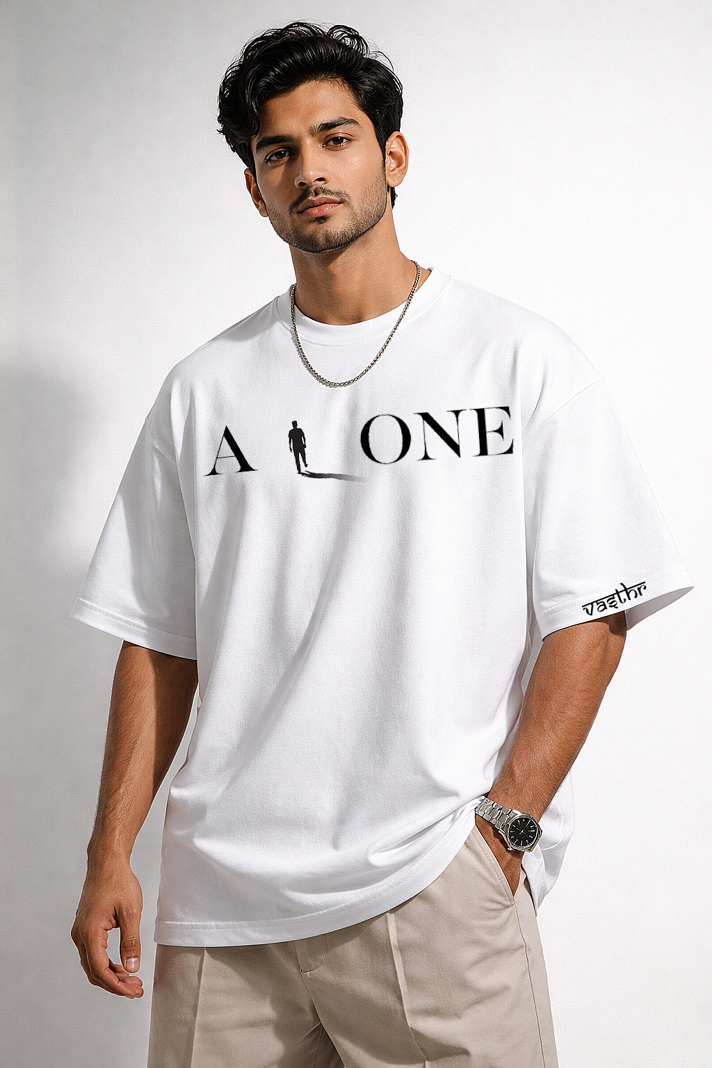 ALONE Graphic Oversized T-Shirt – White - Vasthr