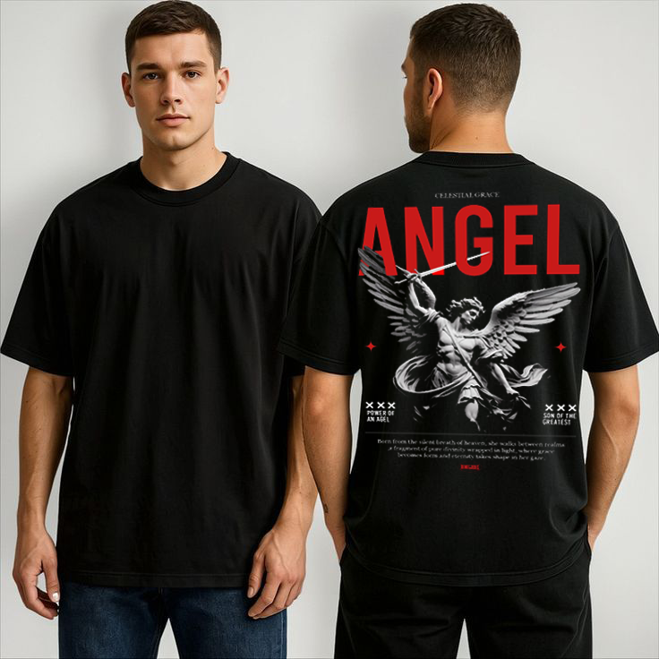 Angel Oversized T-Shirt for Men – Black Streetwear Back Print Tee  Premium Cotton | Gothic Angel Graphic | Oversized Fit