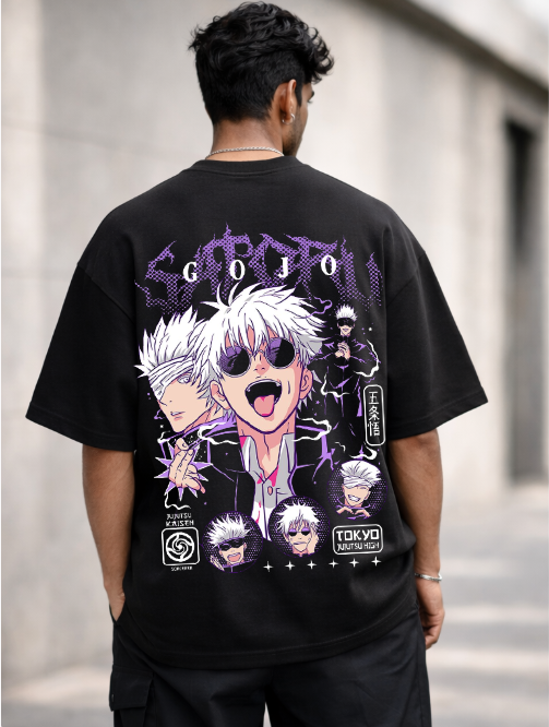 Gojo Anime Oversized Graphic T-Shirt – Black by Vasthr