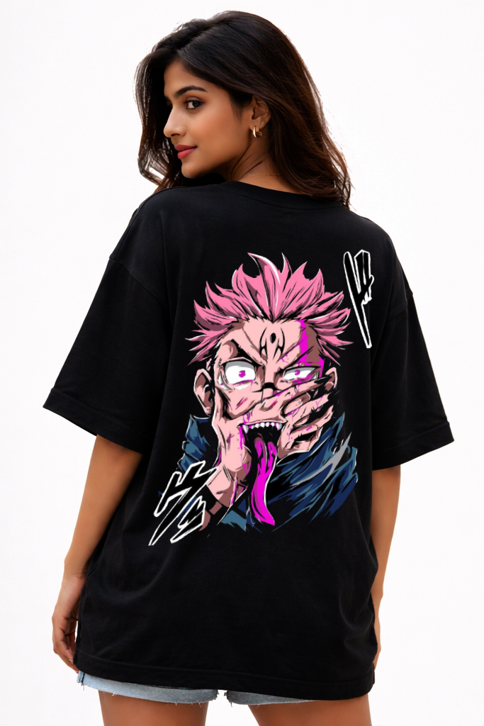 Anime Curse Graphic Oversized T-Shirt – Black by Vasthr
