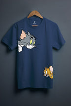 Vasthr x Cartoon Tom & Jerry Peek-A-Boo Graphic Platinum T-Shirt - Navy Blue