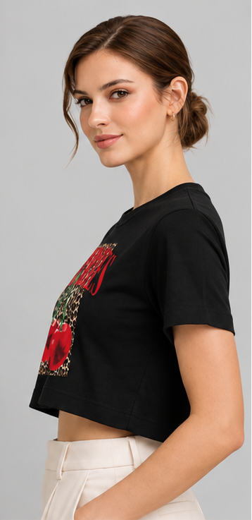 Cherries Graphic Crop T-Shirt – Black by Vasthr