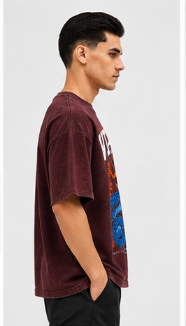 Acid Wash Desperate Vipers Snake Graphic Maroon T-Shirt – Bold Streetwear for Trendsetters by Vasthr