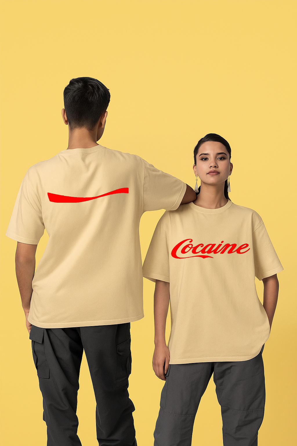 COCAINE Bold Red Print Oversized Unisex T-Shirt – Black | Streetwear Edition by Vasthr