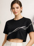Vasthr Flowline Black Crop Top for Women – Minimal Streetwear Edit by Vasthr