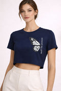“Trust the Process” Butterfly Crop Top – Navy Blue by Vasthr