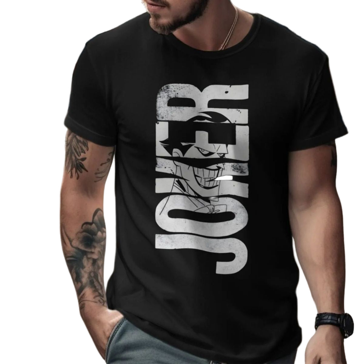 Vasthr x DC The Joker Vertical Grunge Graphic Platinum T-Shirt