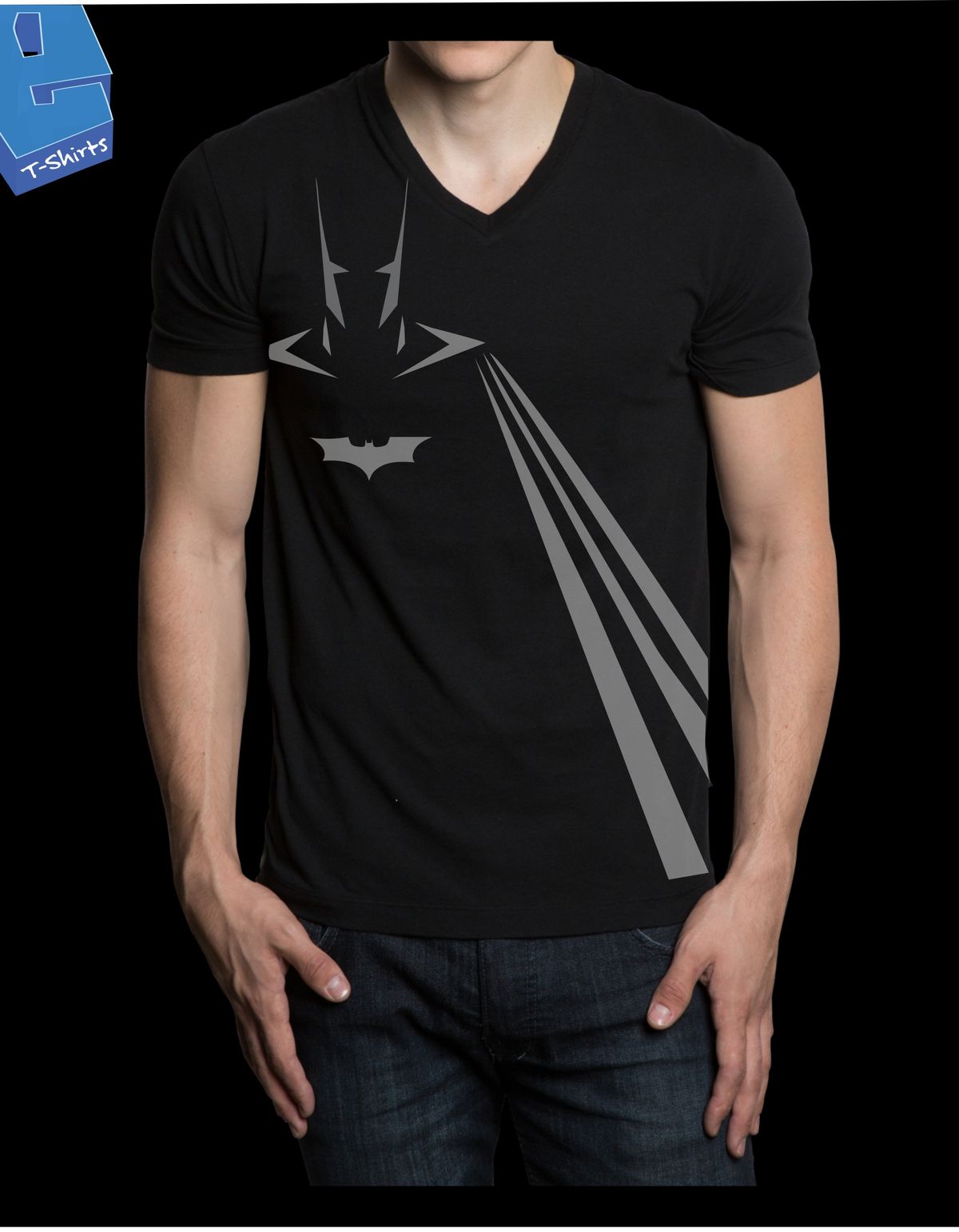 Vasthr x DC Dark Knight Signal V-Neck Batman Platinum Tshirt