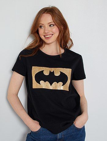 Vasthr x DC Women's Glitter Batman Logo T-Shirt