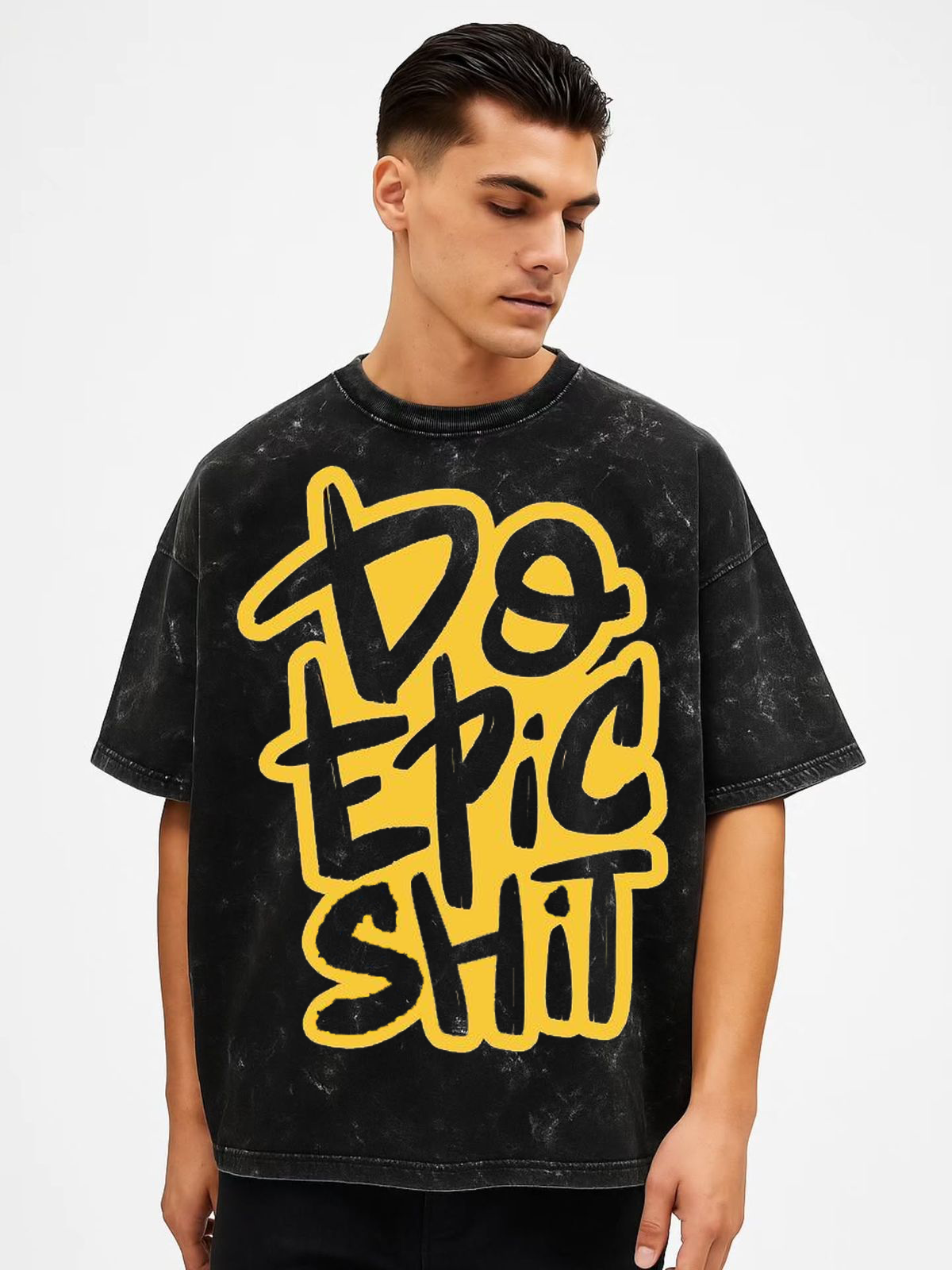 “DO EPIC SHIT” Oversized Unisex T-Shirt – Street Graffiti Edition | Washed Acid Black by Vasthr