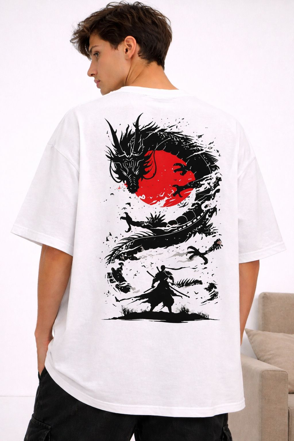“Dragon Warrior” Oversized T-Shirt – White by Vasthr