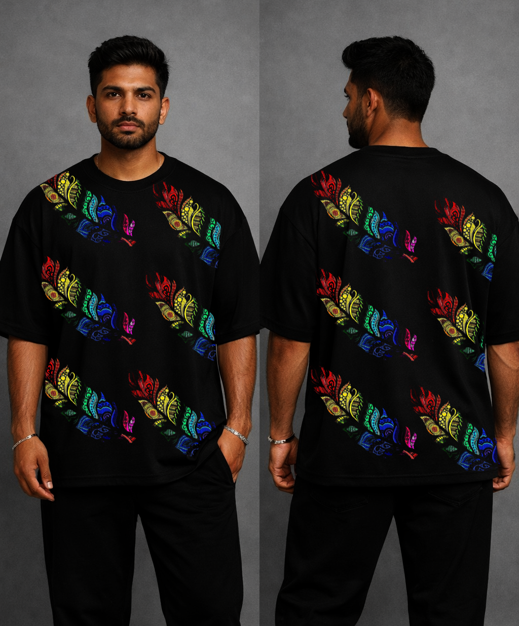 Vasthr Spectrum Feather Oversized T-Shirt – Black by Vasthr