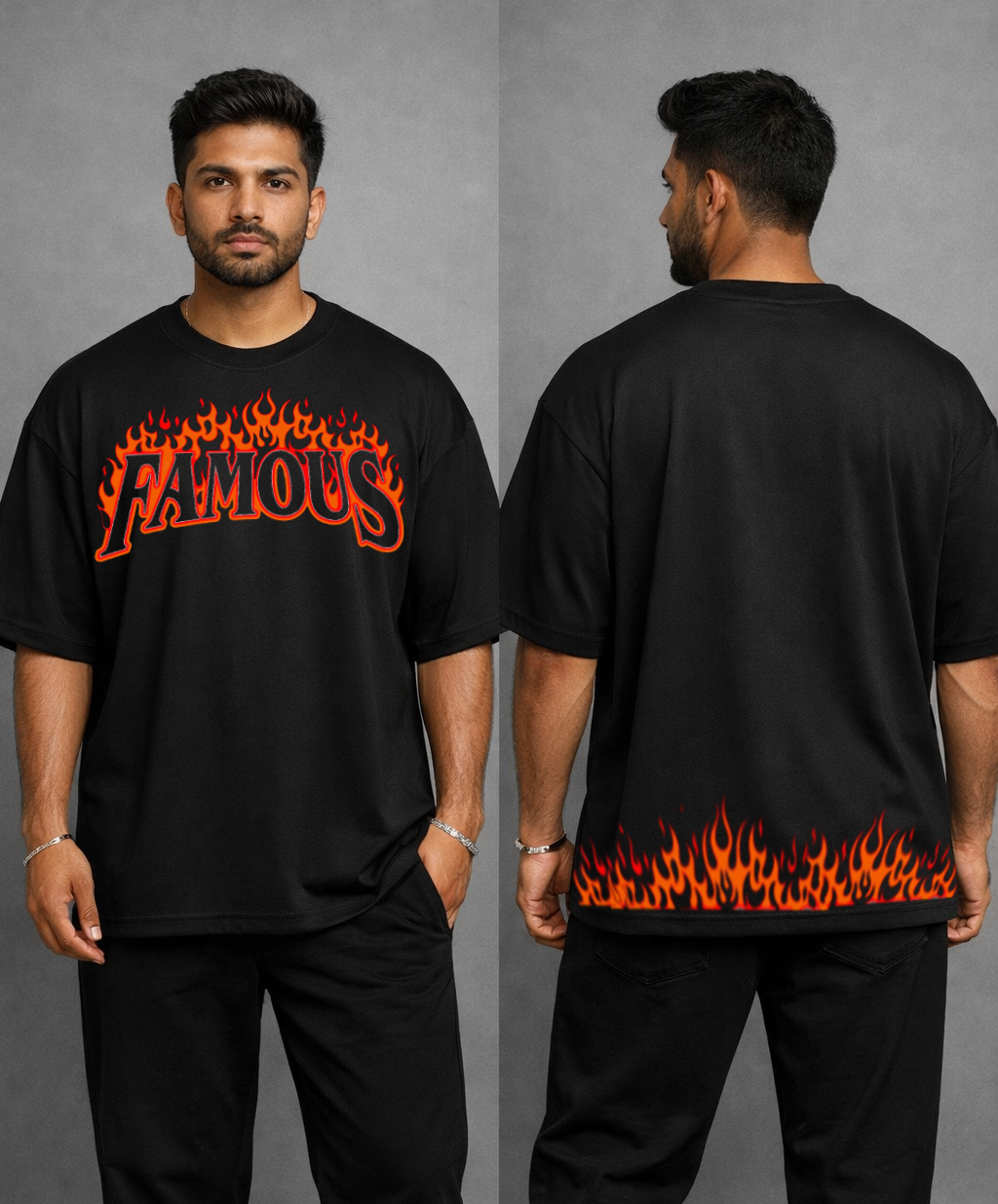 FAMOUS Flame Oversized T-Shirt – Black Edition by Vasthr