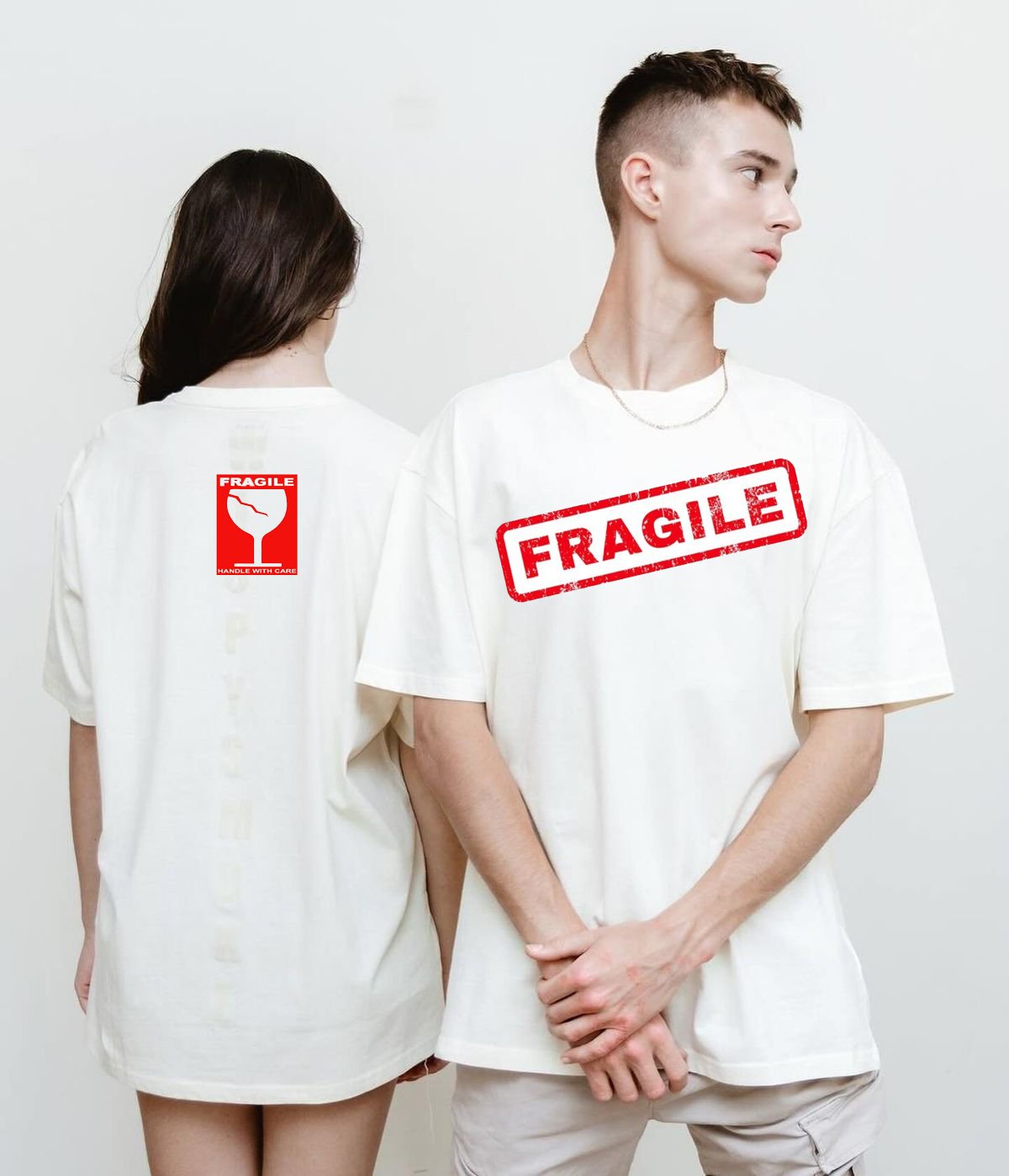 FRAGILE Oversized Unisex T-Shirt – Off White | Handle with Care Edition by Vasthr