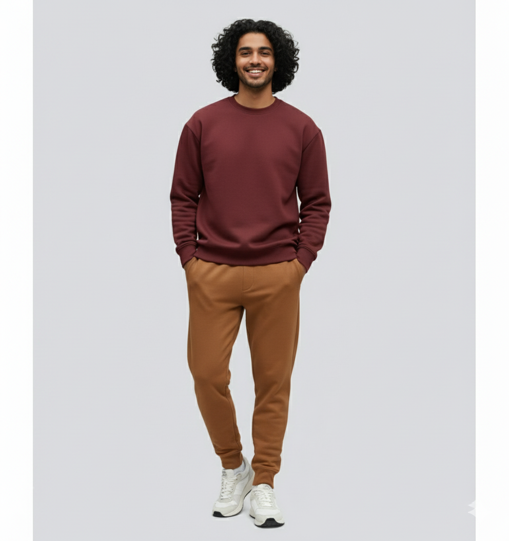 Vasthr Maroon Sweatshirt & Cafe Jogger Pant Combo Set – Unisex Streetwear Comfort