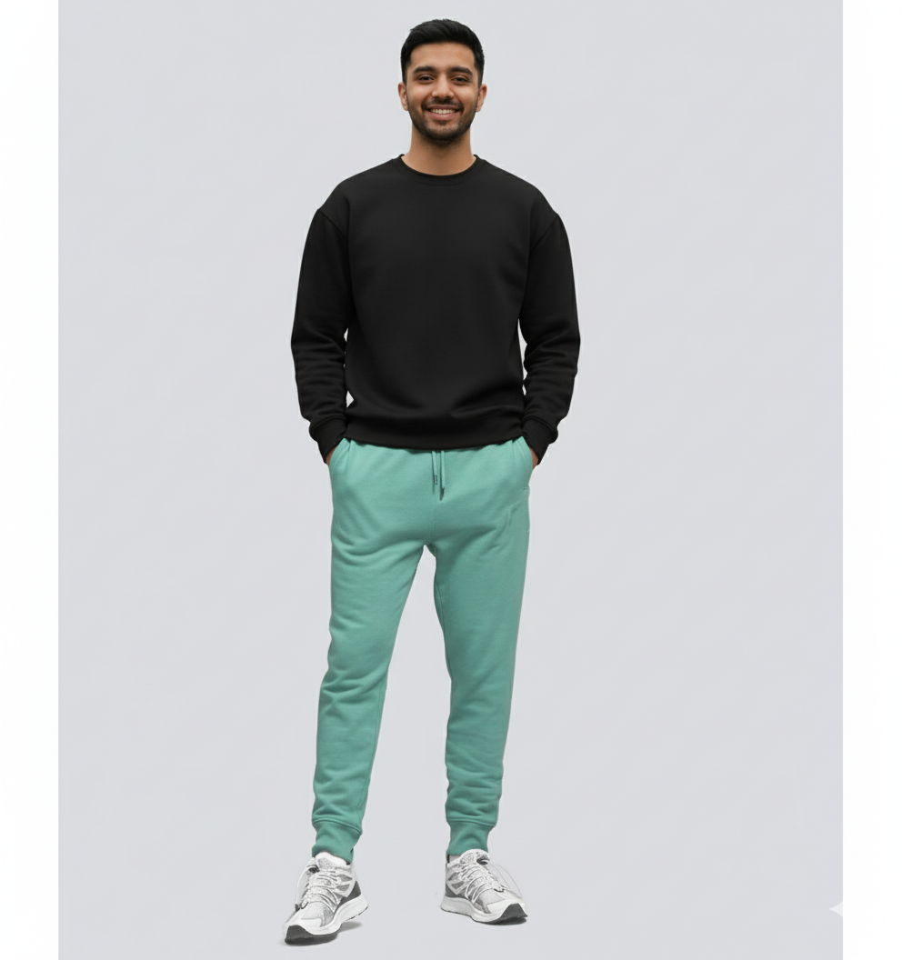 Vasthr Black Sweatshirt & Sage Green Jogger Pant Combo Set – Unisex Streetwear Comfort