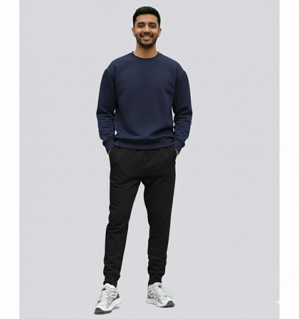 Vasthr Navy Sweatshirt & Black Jogger Pant Combo Set – Unisex Streetwear Comfort
