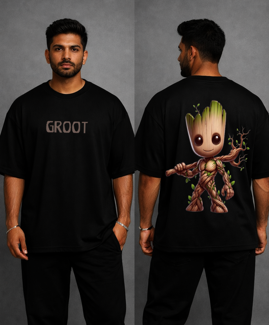Groot Oversized T-Shirt – Cosmic Guardian Edition – Black by Vasthr