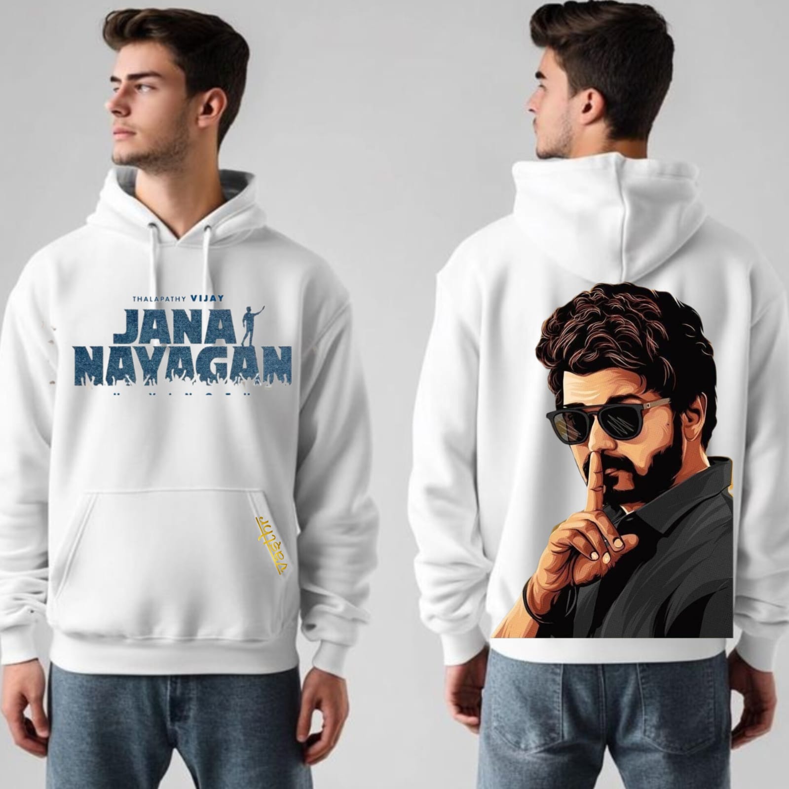 Vasthr “Jana Nayagan” Statement Hoodie – White - for Thalapathy Vijay Fans