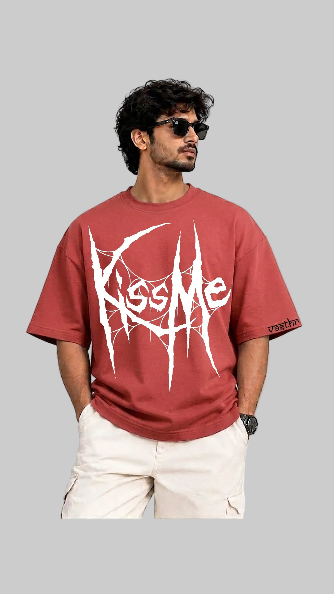 KISS ME Oversized T-Shirt - Dusty Red - Vasthr