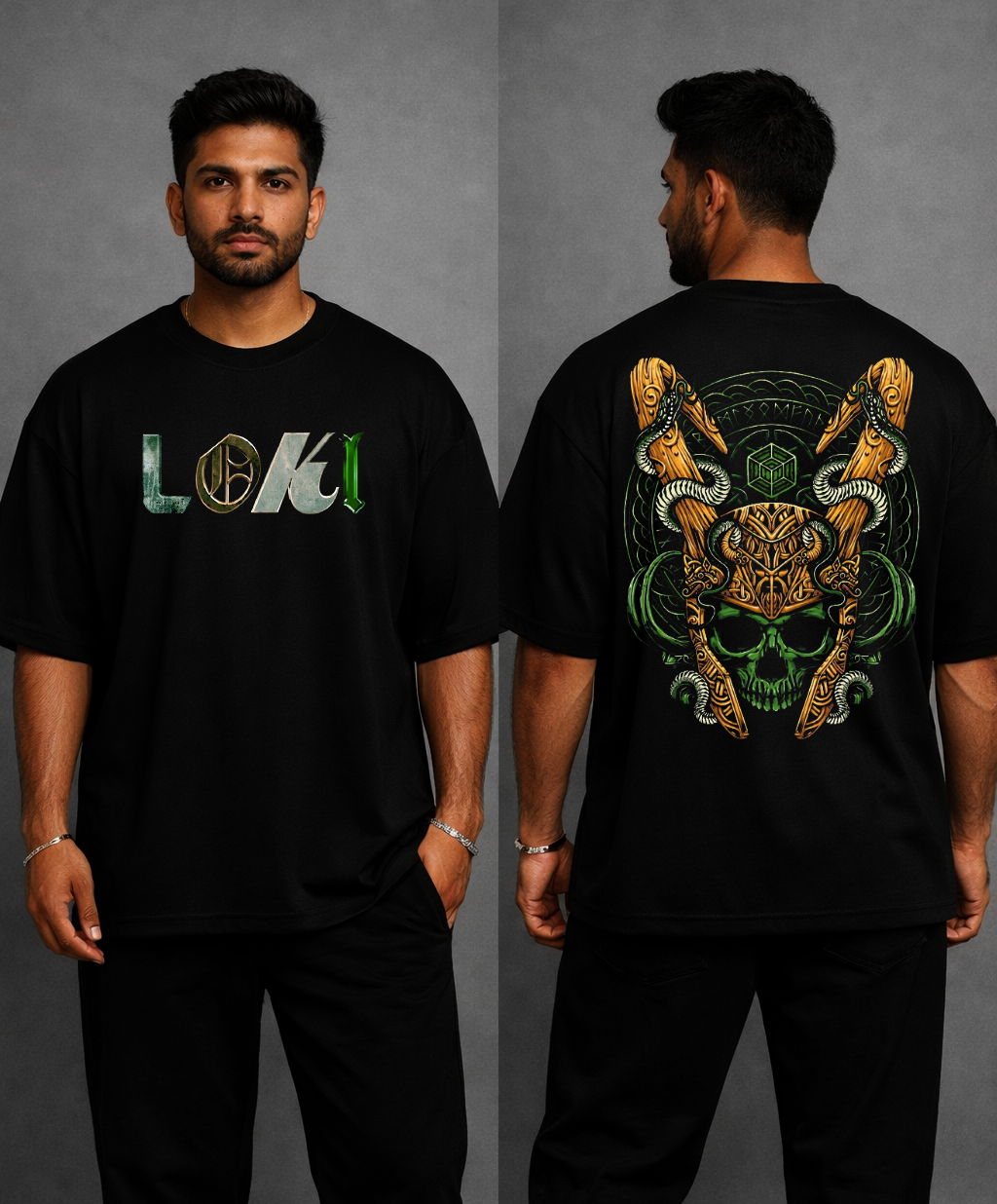 “LOKI” Oversized Graphic T-Shirt – Black by Vasthr