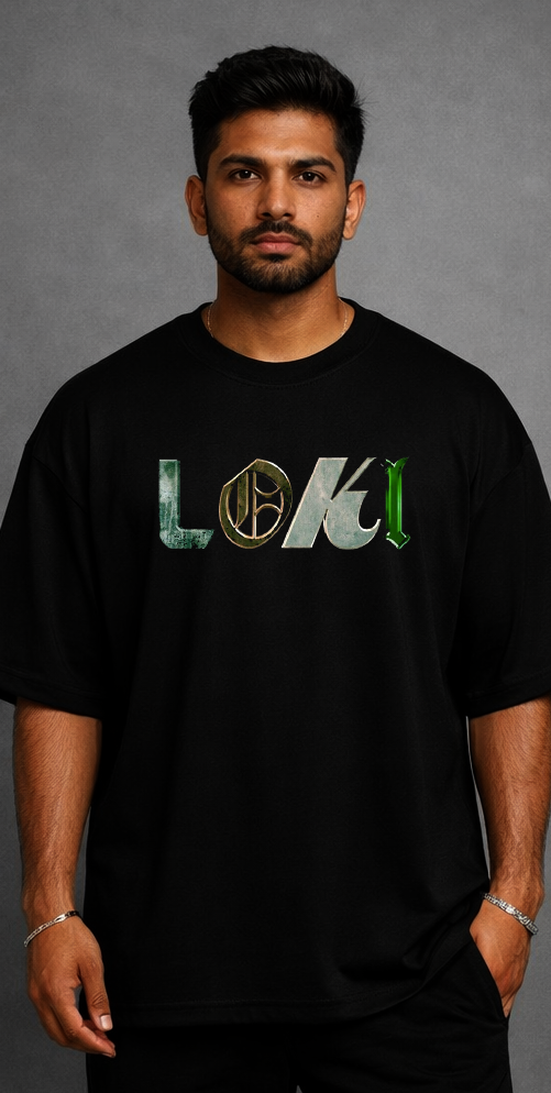 “LOKI” Oversized Graphic T-Shirt – Black by Vasthr