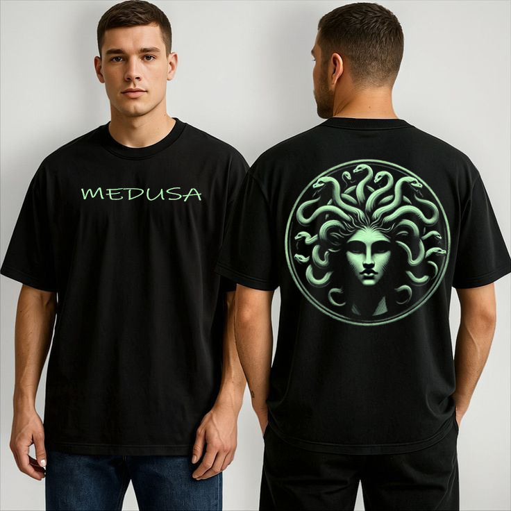 MEDUSA Oversized Unisex T-Shirt – Mythic Streetwear Edition | Black Glow Print by Vasthr