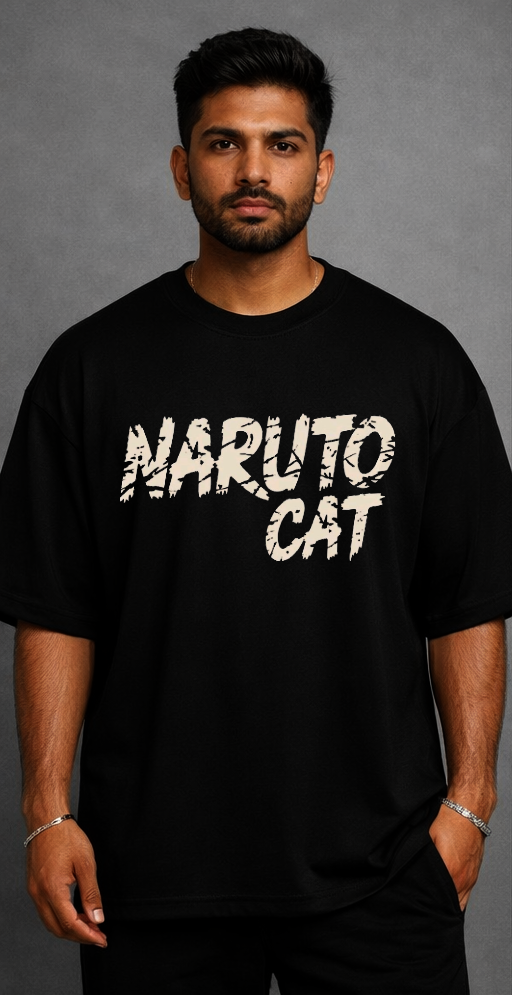 Naruto Cat Oversized T-Shirt – Anime Street Fusion Edition – Black by Vasthr