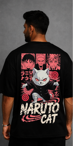 Naruto Cat Oversized T-Shirt – Anime Street Fusion Edition – Black by Vasthr