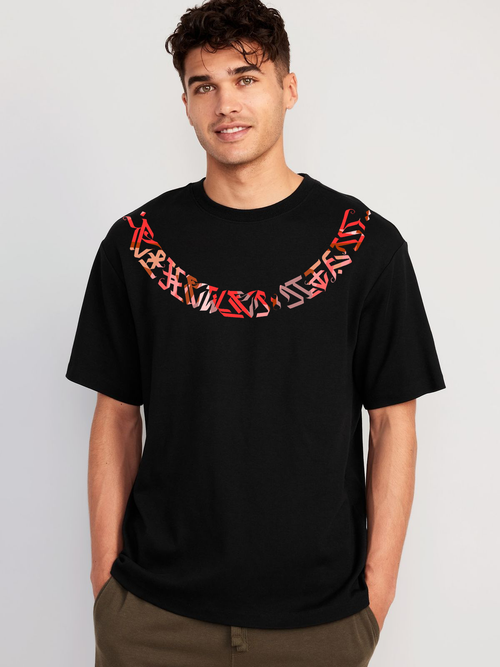 Abstract Neck Graphic T-Shirt for Men – Black Minimal Streetwear Tee  Premium Cotton | Modern Chain Typography Design | Regular Fit