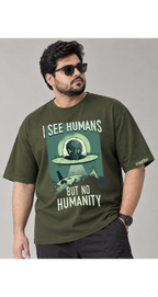 I SEE HUMANS Oversized T-Shirt - Olive Green - Vasthr