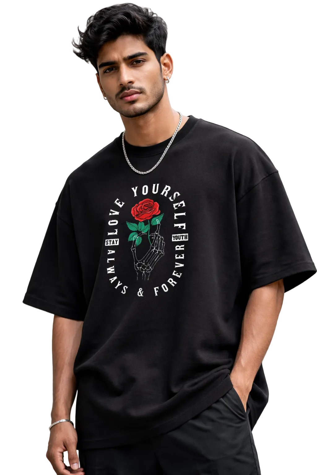 Vasthr Blood Rose Grip Oversized T-Shirt – Dark Romance Edition