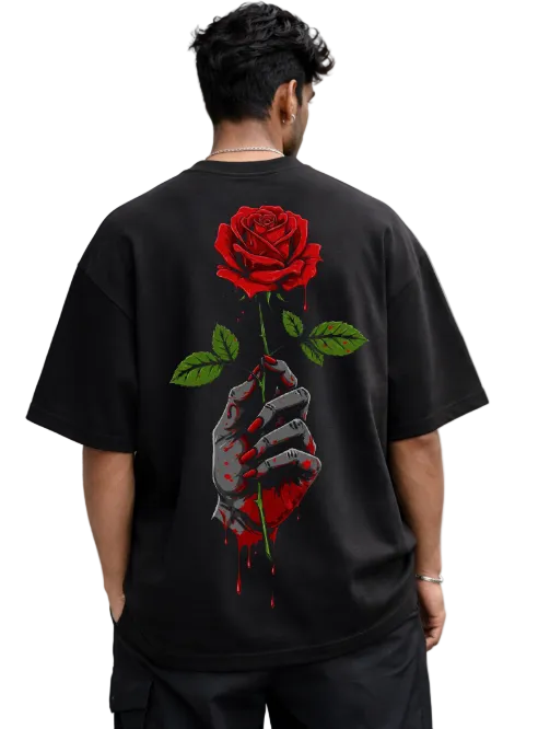 Vasthr Blood Rose Grip Oversized T-Shirt – Dark Romance Edition