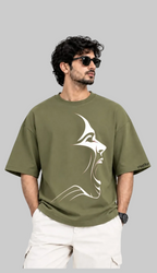 Abstract Face Oversized T-Shirt – Olive Green - Vasthr