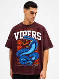 Acid Wash Desperate Vipers Snake Graphic Maroon T-Shirt – Bold Streetwear for Trendsetters by Vasthr