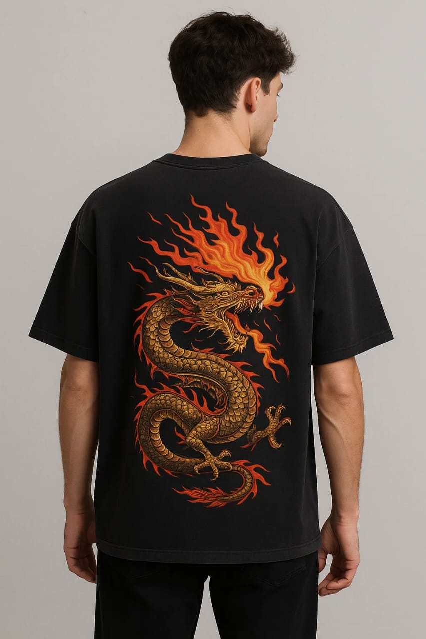 Vasthr x Inferno Dragon Oversized Black T-Shirt