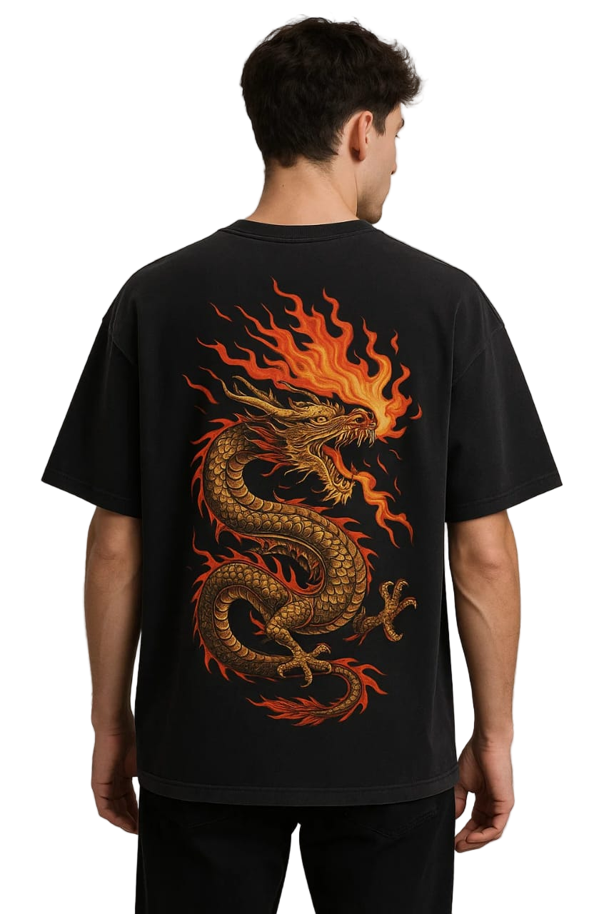 Vasthr x Inferno Dragon Oversized Black T-Shirt