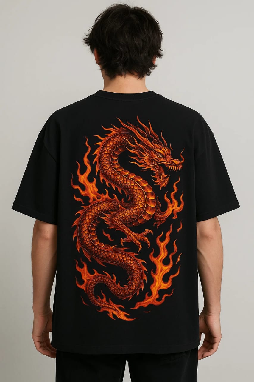 Vasthr x Fire Dragon Oversized Black T-Shirt