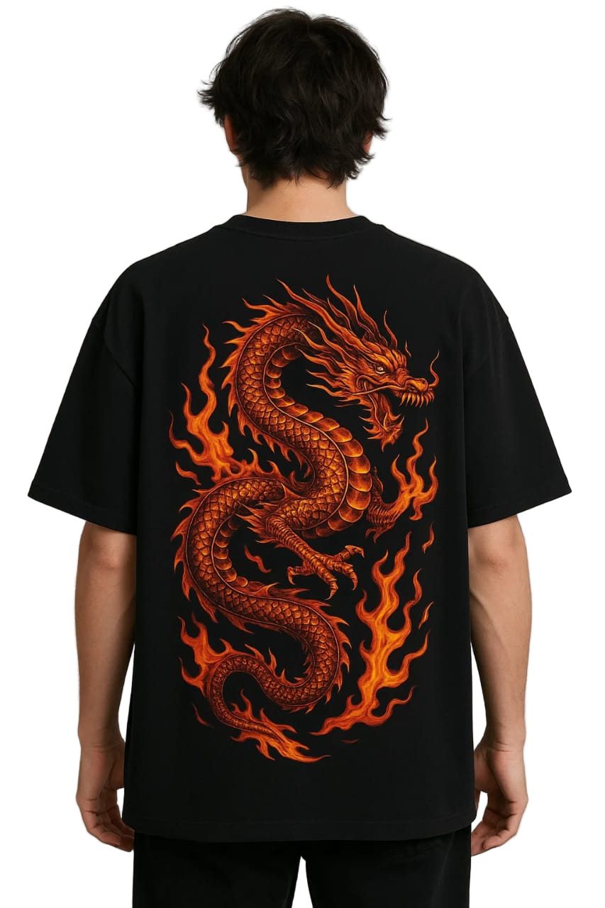 Vasthr x Fire Dragon Oversized Black T-Shirt