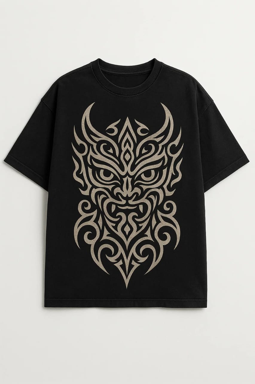 Vasthr x Tribal Mask Graphic  Oversize T-Shirt – Bold & Fearless