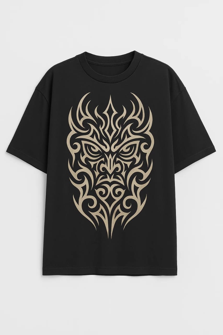 Vasthr x Tribal Flame Mask Oversize T-Shirt – Fierce & Stylish
