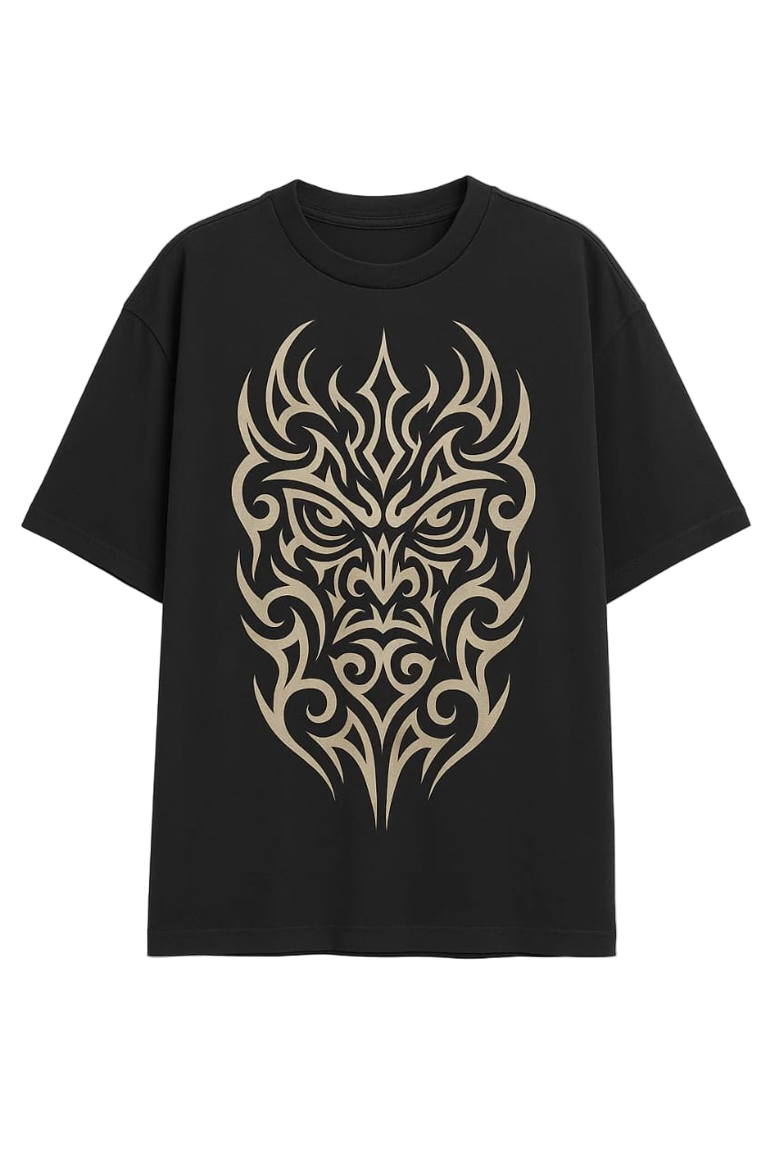 Vasthr x Tribal Flame Mask Oversize T-Shirt – Fierce & Stylish