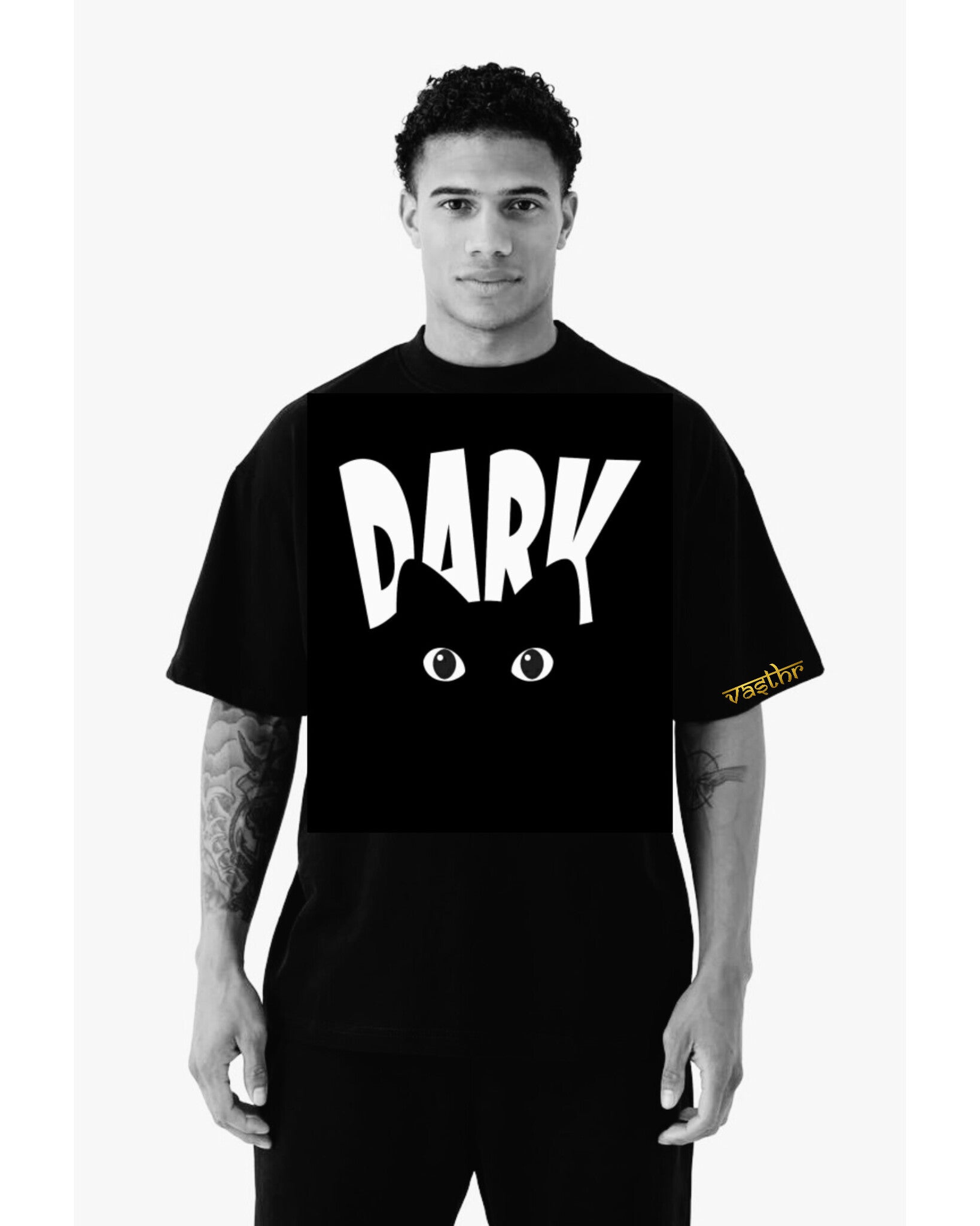 Vasthr x  A Glimpse into the Dark: Black Cat Oversize T-Shirt