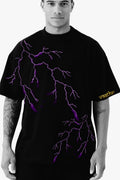 Vasthr "Purple Lightning" Oversized Black T-Shirt – Electrify Your Streetwear Style ⚡