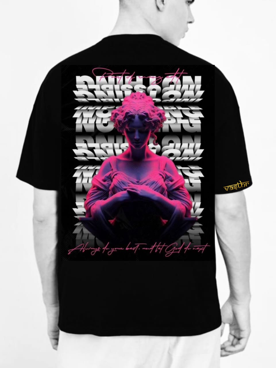 Vasthr "Neon Sculpture" Oversized Black T-Shirt – Futuristic Streetwear Art
